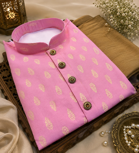 Soft Silk based Heavy brocade work designer Kurta with golden Pajama (slight variation in color and design is possible)
