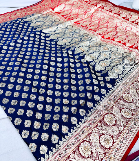 Beautifully designed Banarasi Silk Saree with heavy Handwork with stones & Zari