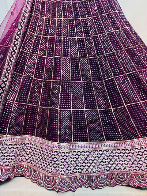 Georgette based stones hand work with heavy sequins work Heavy Ken ken Bridal designer lehnga with heavy handwork blouse and netting dupatta (video clip attached for reference )