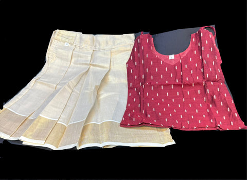 Gold Tissue based kids (Girls)Onam Special blouse and Skirt set