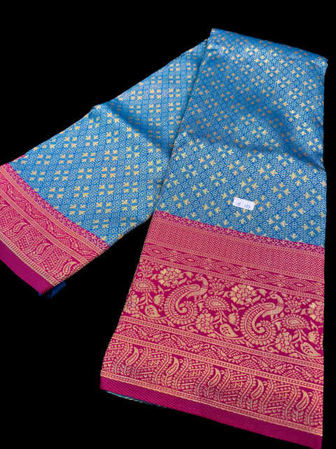 Brocade Soft Silk Saree with contrast beautiful pallu , border and blouse