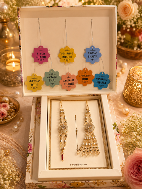 Bhai Bhabhi special Rakhi Stylish designer  with pearl detailing, presented in a premium gift box(price per bracelet)