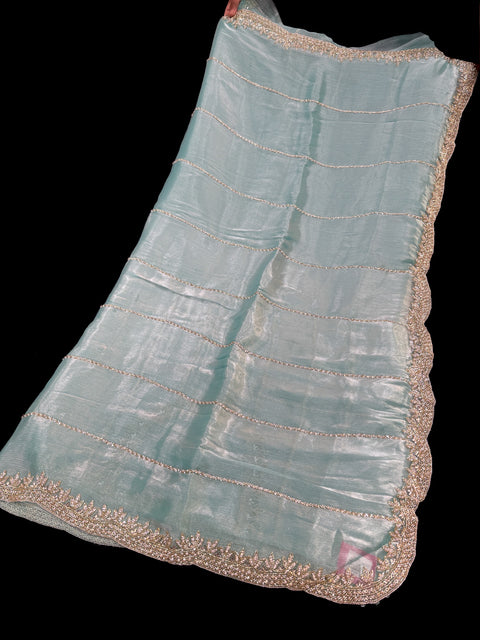 Jimmy Choo base fabric With Beautiful handwork all over on Saree and border