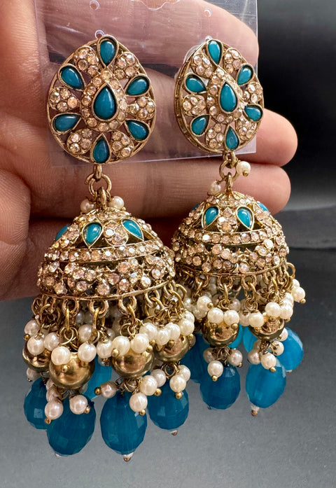 Beautiful polki stone  & Pearls work bigger jhumka (very lite weight)