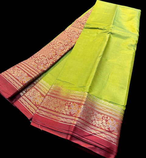 Plain silk Saree with contrast zari border and contrast plain Blouse