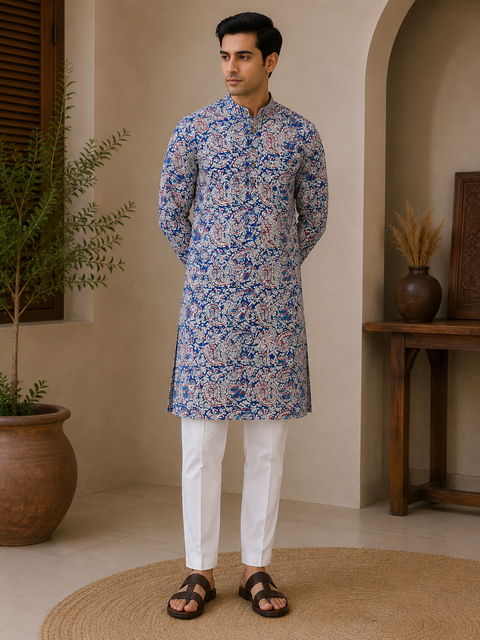 Pure cotton based Men’s Printed kurti (sizes mentioned in inches ,not according to the label on Kurti)size 44 kurti- Length 40 inches and size 46-length 42 inches ) Kurti only. Pants not included.