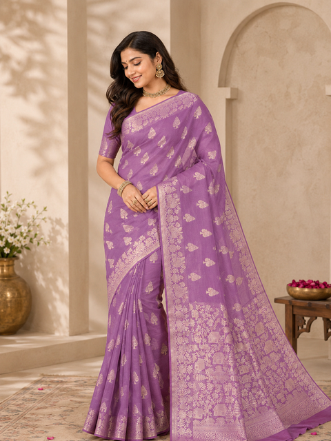 Very Soft Pure chiffon based Beautiful zari work Banarasi look Saree(Blouse Shown Is For Reference Only. The Blouse Piece Is Included With The Saree As Unstitched Fabric)(slight variation in color and design is possible )