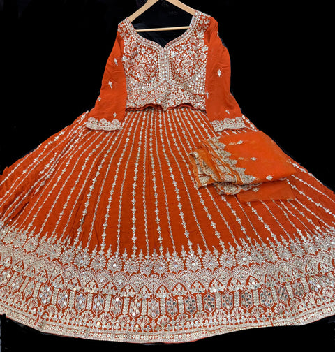 Georgette base embroidery work with sequins and stones work all over lehnga and crop top designer blouse and Georgette embroidery dupatta