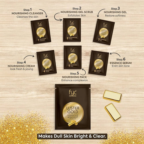 FYC Lustre Gold Facial Kit – a luminous and radiant facial kit designed to refresh dull-looking skin and leave it feeling smooth, bright and glowing.