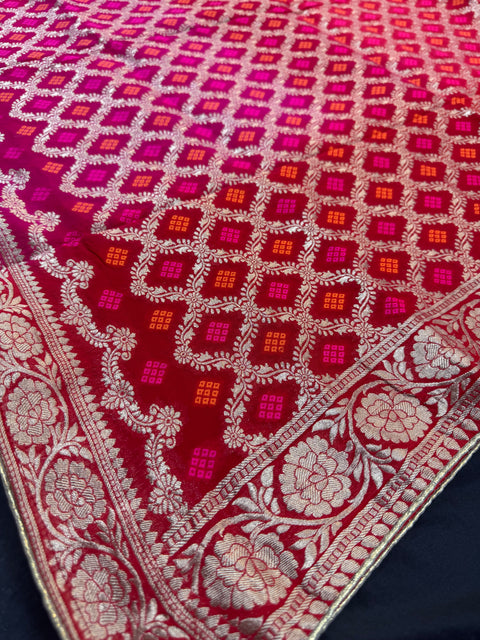 Hot Pink color Banarsi zari work Dupatta on chiffon georgette based Fabric