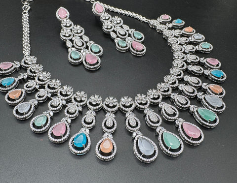 Pastel crystals American Diamond beautiful necklace set with crystal American diamonds