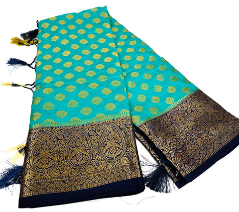 Art Silk Saree beautiful designed with contrast blouse and Pallu