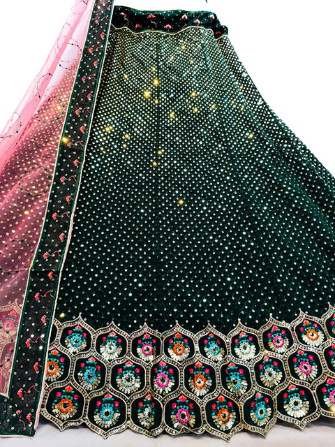 Georgette based sequins work with embroidery work Heavy Ken ken designer lehnga with embroidered blouse and netting dupatta (video clip attached for reference )