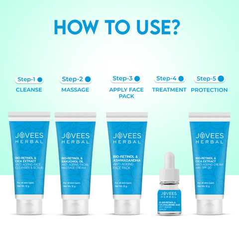 JOVEES HERBAL BIO RETINOL AND CICA EXTRACT ANTI-AGEING Salon pack FACIAL KIT with 5 Easy Steps- Multiple Use