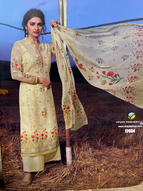 Size 42 (can be altered upto 46)Rust Orange color Pure georgette based printed work kameez with plazo Pant straight look with printed georgette dupatta