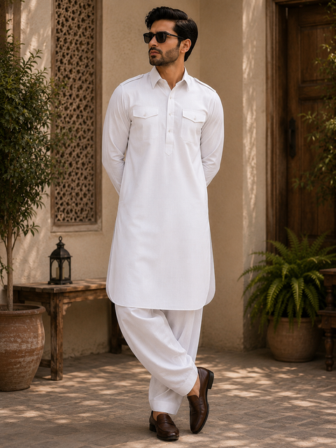 Cotton Linen kurta with pathani salwar(slight variation in color and design is possible )