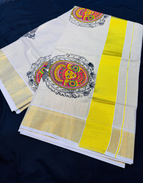 KERALA Gold Tissue SAREE WITH BEAUTIFUL PRINT