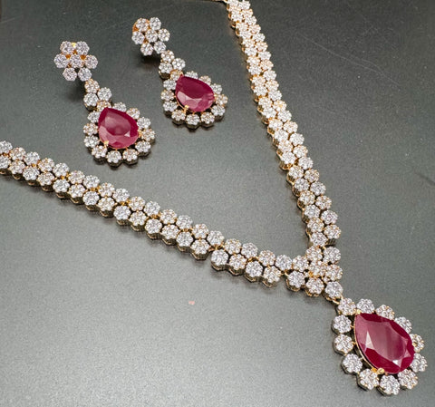 Ruby American Diamond beautiful necklace set with crystal American diamonds