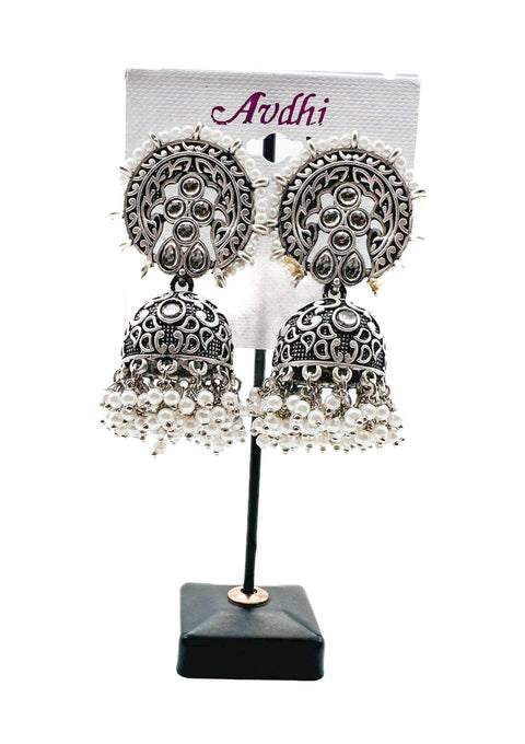 Oxidised Jhumka with pearls work