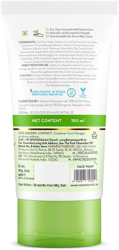 Mamaearth Tea Tree Pimple Control, Anti Acne Face Wash with Tea Tree & Salicylic for Oily & Acne-Prone Skin - 150 ml | Controls Oil to Prevent Pimples | Made Safe