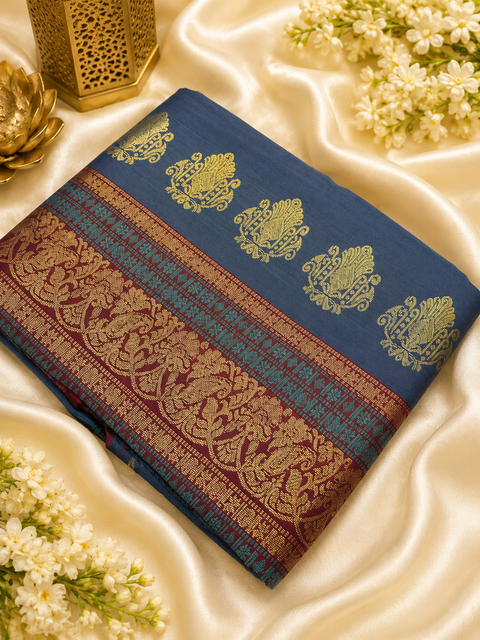 Premium Art Silk Saree Featuring Elegant Zari Weaving, Saree Comes With An Attached Blouse Piece. Model Blouse Is For Reference Only. Slight Variation In Colour And Design May Occur