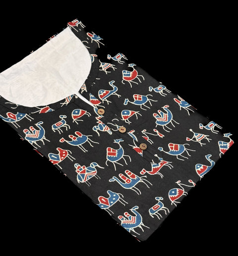 Pure Cotton based Printed short Kurti for girls /Ladies (Size 38 - length 28 inches, Size 42 ,46, 48 length -31 inches)sleeves 17 inch