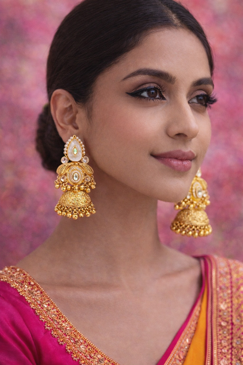 (Video clip attached)Trending Kashmiri Earrings /High-quality alloy base with pearl and crystal embellishments /pearls and Ghunghroo work