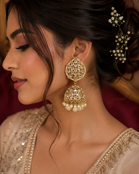 Beautiful pearls with kundan work jhumka