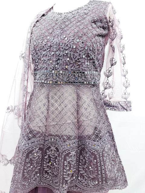 Netting Based Beautiful Jerkan & Embroidery Work Kameez & Lehnga