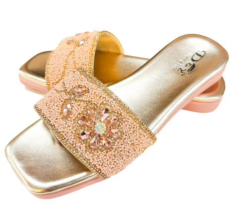 Pearls beaded with stone work soft cushioned Flats