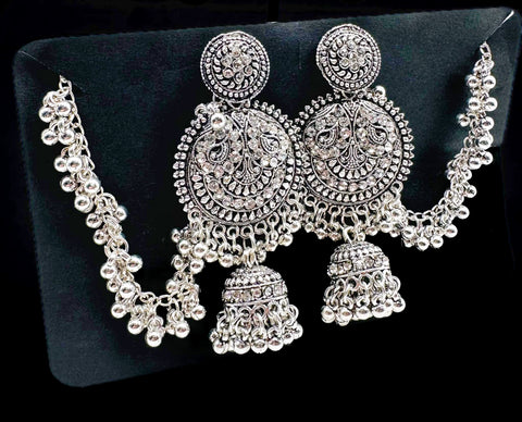 Oxidised bahubali Jhumka with pearls work (very Lite weight )