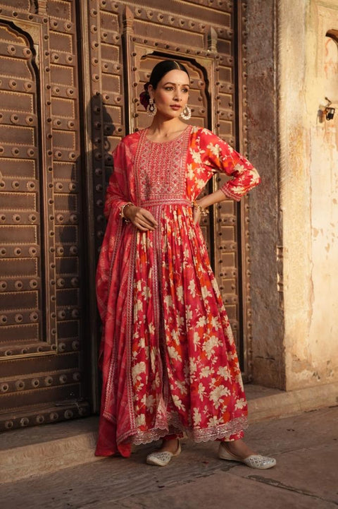Pure & Soft Rayon Based Designer and Embroidered Flared Kurti With Plazo Pants & Dupatta(video clip attached)