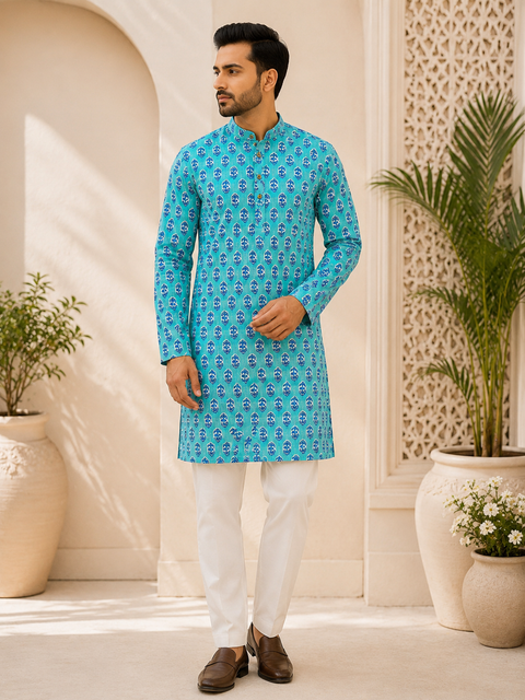 Pure cotton based Men’s Printed kurti (sizes mentioned in inches ,not according to the label on Kurti)size 42 kurti- Length 38inches) size 46 kurti- Length 40 inches and size 48 -length 42 inches )