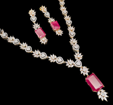 Ruby Golden  American Diamond beautiful necklace set with crystal American diamonds