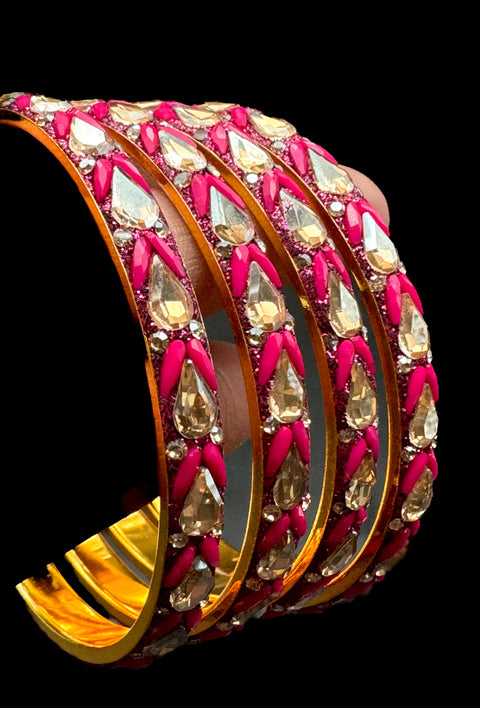 Beautiful fine jerkan stone with Crystal stone designer Brass bangles set (4 bangles in 1 set)(customised with plain Velvet or Metal Bangles )