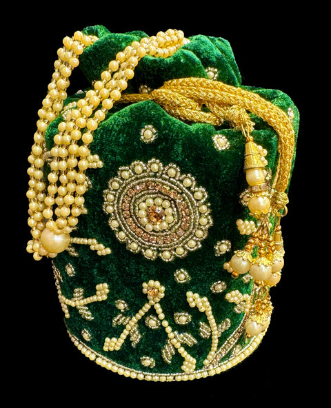 Velvet based Embroidery with stones  work hand bag /potli bag