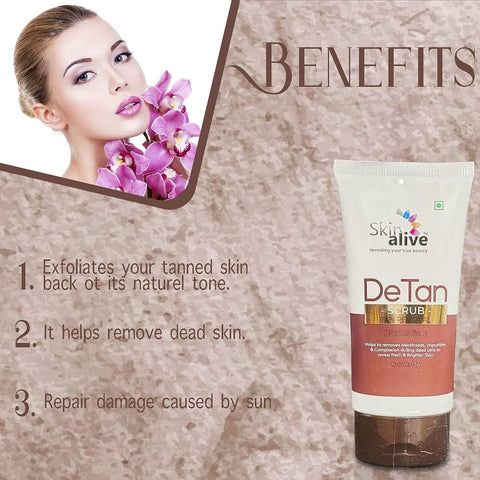 Skin alive DeTan Scrub, Tan Removal, Paraben Free, for Brighter Skin, 75g