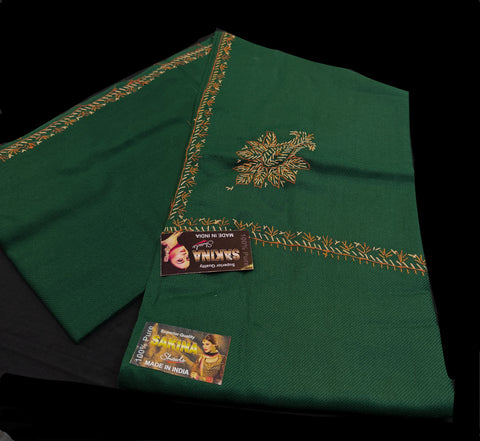 Dark Green  color Women's Plain Pure woolen Kashmiri Shawl