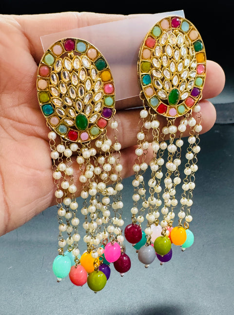 Kundan Stone With Pearls Work Beautiful Jhumka