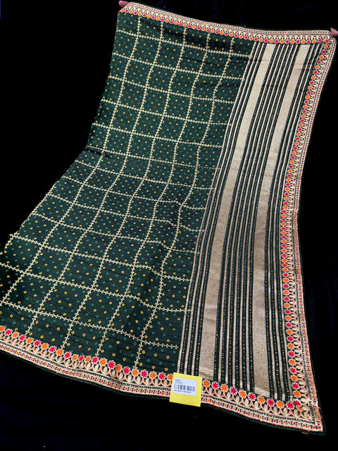 Bandhani print Beautiful Saree with embroidery and stone work border and beautiful design on Pallu
