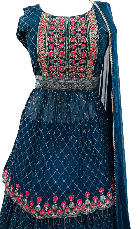 Georgette based embroidery work with mirror & Sequinned work design beautiful flared Kameez with georgette multiflared Lehnga and plain dupatta