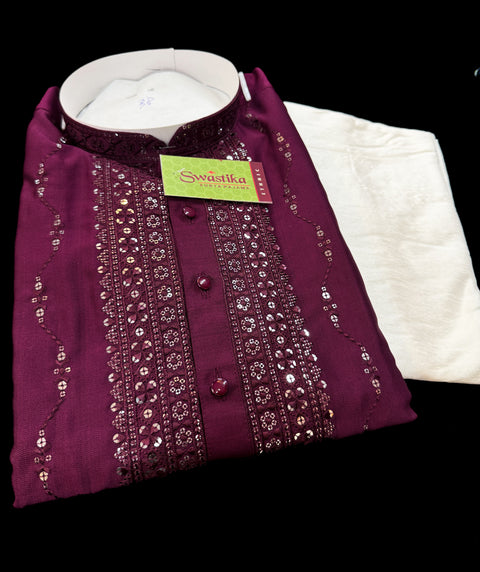 Soft Malmal Based Beautiful Embroidery Work With Sequins Work Designer Kurta With white Pajama