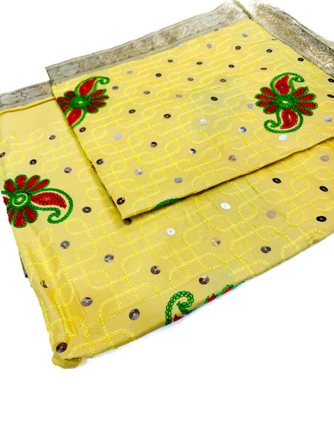 Cotton based Embroidery work Rumala Sahib Double Set With Palkan