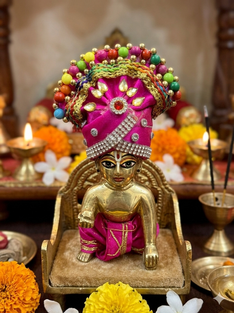 Heavy Pagdi for Laddu Gopal | Mukut for Ladoo Gopal Bal Gopal Kanha Ji Thakur Ji (Size 2)(only Mukut ) price per mukut (slight variance in color and design is possible)