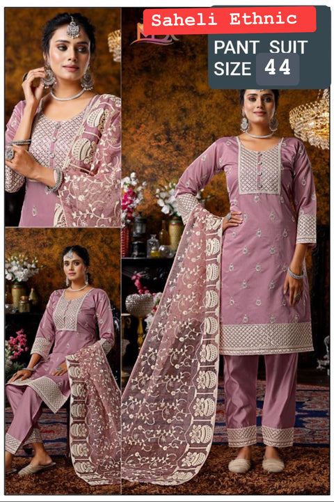 Cotton Silk based embroidery work designer kameez with embroidery design plazo pants and organza based embroidery jaal dupatta