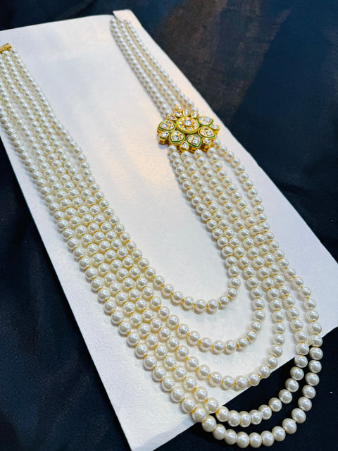 Kundan work broach with Pearls beautiful mala for groom sherwani
