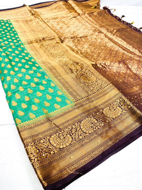 Art Silk Saree With Beautiful Stone Work With Contrast Pallu And Blouse