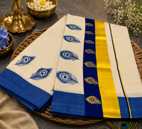 KERALA GOLD TISSUE WITH DIGITAL PRINT BEAUTIFUL SAREE