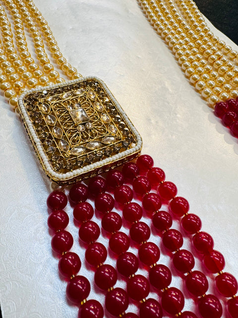 Polki stones and Pearls beautiful mala for groom sherwani