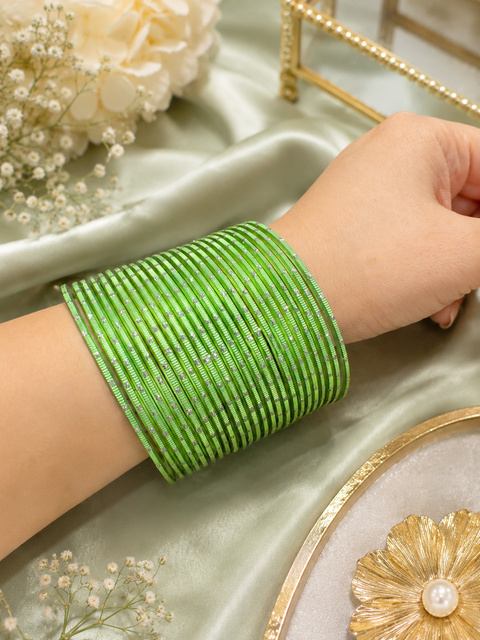 Silver Shimmer dotted metal bangles 2 dozen in 1 Set (slight variation in color & design may occur)